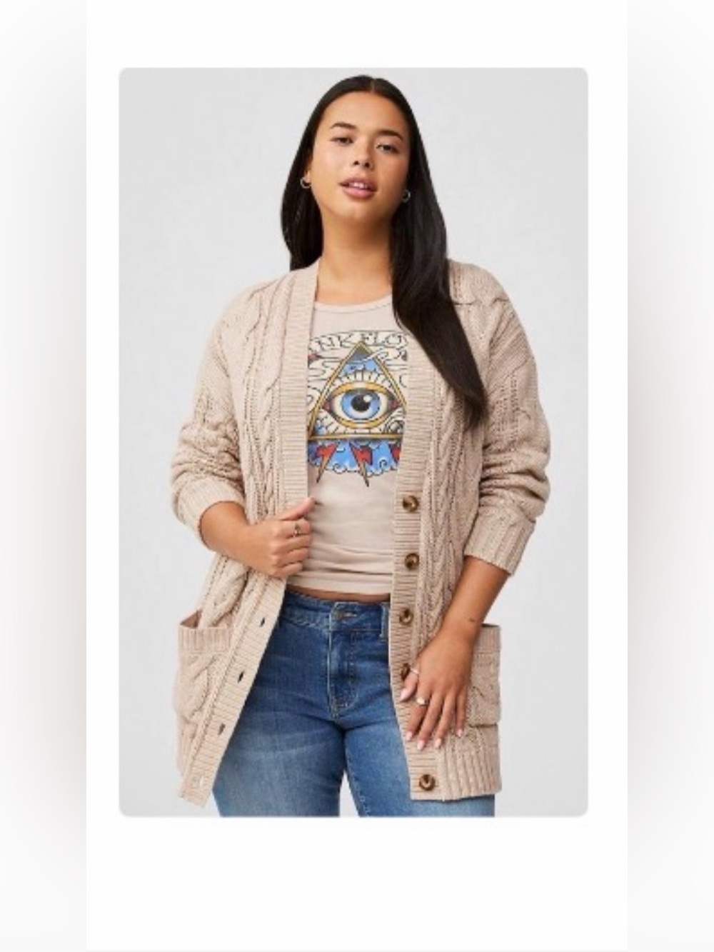 Torrid Cable Knit Grandpa Cardigan Size 2 2X Oatmeal Button Front Chunky Sweater